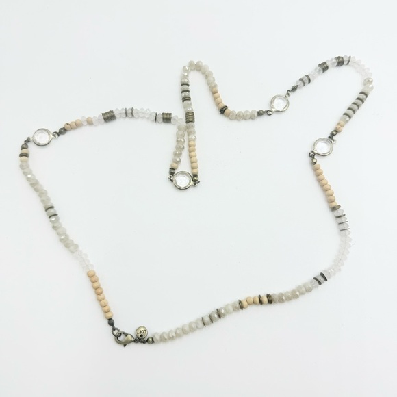 Loft Ann Taylor Multi Beads Wool Clear Rhinstones Long Necklace in Neutral Tones - Picture 7 of 9